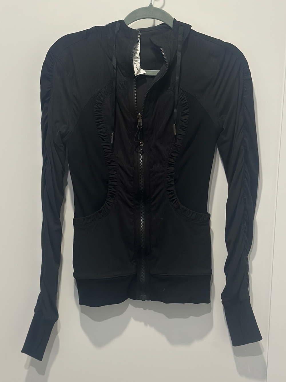 lululemon athletica Black Hooded Ruched Zip Jacket